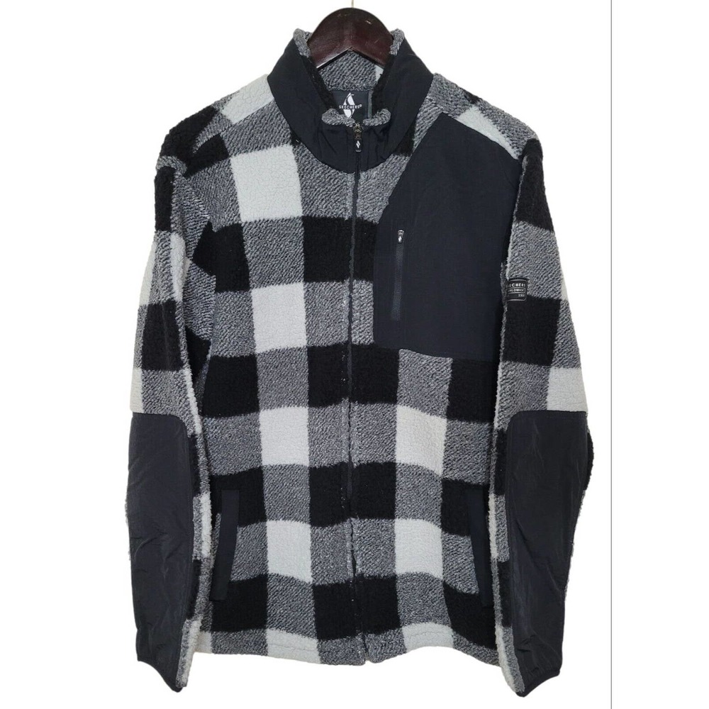 Men's Size XL Buffalo Plaid Check Jacket Black/White Skechers
